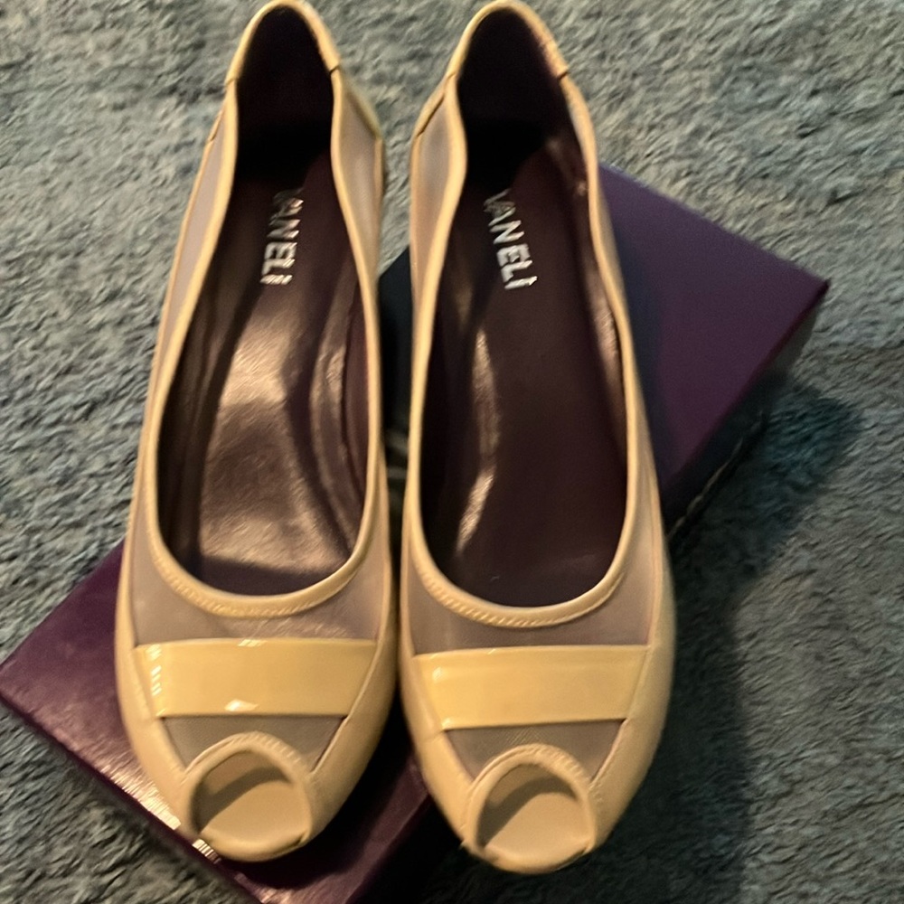 Vaneli Cream Heels Elegant Peep Toe